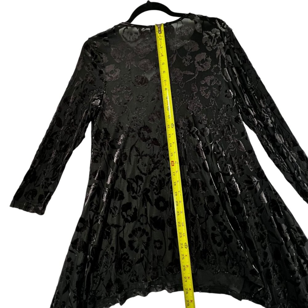 Velvet Floral Burnout Asymmetric Tunic NWT Cut Out Long Sleeve Black Sheer Med - Picture 10 of 10